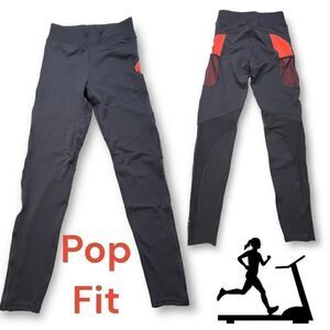 Pop Fit Women Black Orange Active Pants Medium Leggings Yoga Jogging Gym